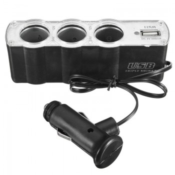Car Cigarette Lighter Plug 3 Way Charger USB Triple Socket Splitter 12/24V Car Socket Adapter Car Styling