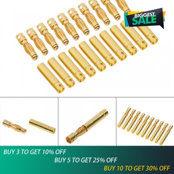 10pair/lot 2.0mm 3.0mm 3.5mm 4.0mm Gold Bullet Banana Connectors Plug For ESC Battery Motor