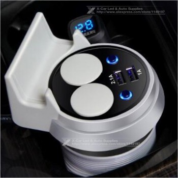Brand HSC 12-24V 3.1A Output USB Car Charger amp;Voltage Breaker Quick Charge Car Cup Holder Car Cigarette Lighter Socket Adapter