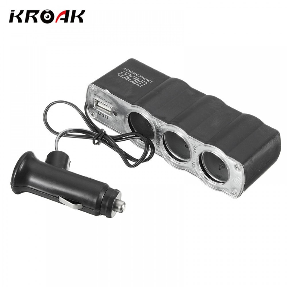 Car Cigarette Lighter Plug 3 Way Charger USB Triple Socket Splitter 12/24V Car Socket Adapter Car Styling