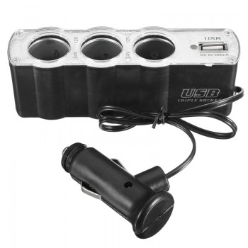 Car Cigarette Lighter Plug 3 Way Charger USB Triple Socket Splitter 12/24V Car Socket Adapter Car Styling