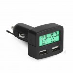 Multi-functional 3A Car Charger DC 5V Smart Car charger 2 USB Voltmeter Ammeter Thermometer Green Blue White LED Back-light