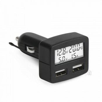 Multi-functional 3A Car Charger DC 5V Smart Car charger 2 USB Voltmeter Ammeter Thermometer Green Blue White LED Back-light
