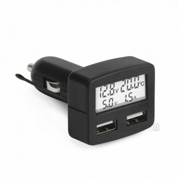 Multi-functional 3A Car Charger DC 5V Smart Car charger 2 USB Voltmeter Ammeter Thermometer Green Blue White LED Back-light