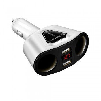 Onever 2 Cigarette Lighter Socket Power adapter with Dual usb 120W Support Display Current Volmeter  5V 3.1A Car usb Charger ABS