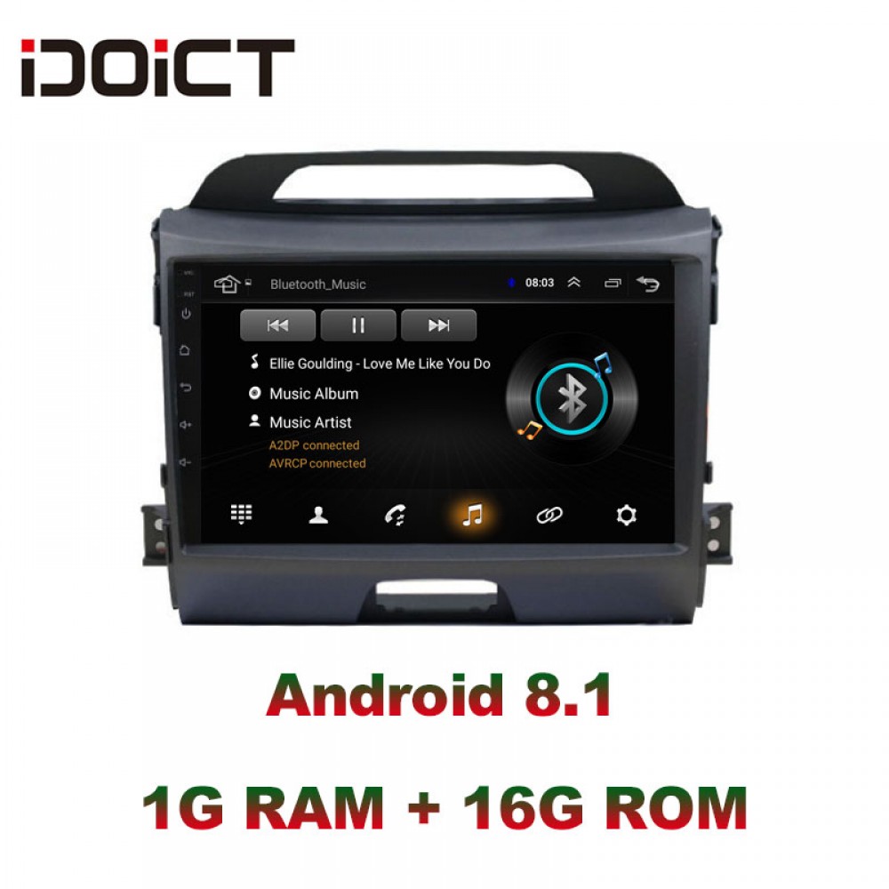 IDOICT  Android 8.1 Car DVD Player GPS Navigation Multimedia For KIA Sportage R radio 2010-2017 car stereo bluetooth