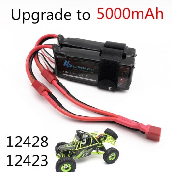 Limskey Power Upgrade to 7.4V 5000MAH (2pcs*2500mah 7.4V ) 40C 2S lipo battery T plug for Wltoys 12428 12423 RC Car Parts