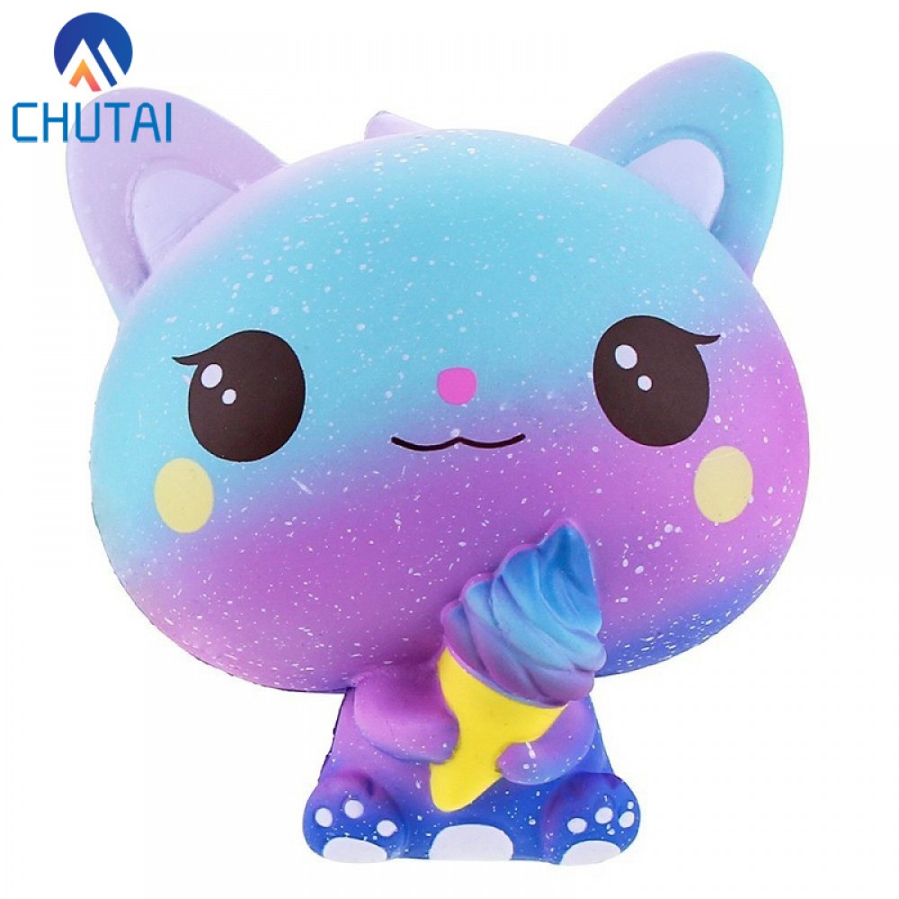 New Galaxy Ice Cream Cat Kitty Squishy Slow Rising Cute Jumbo Strap Soft Squeeze Scented Bread Cake Toy Gift Kid Fun 11*11*7CM
