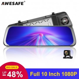 AWESAFE 10 Inch Touch Screen Full HD 1080P Car Dvr Stream RearView Mirror Dash Camera Dual Lens Recording Car Recorder dash cam