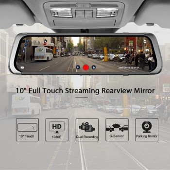 AWESAFE 10 Inch Touch Screen Full HD 1080P Car Dvr Stream RearView Mirror Dash Camera Dual Lens Recording Car Recorder dash cam