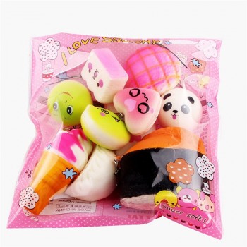 New Brand Squash Anti-stress Toy 15pcs Squeeze Medium Mini Soft Squishy Bread Toys Key Balle Anti Stress Squishy oyuncak 25