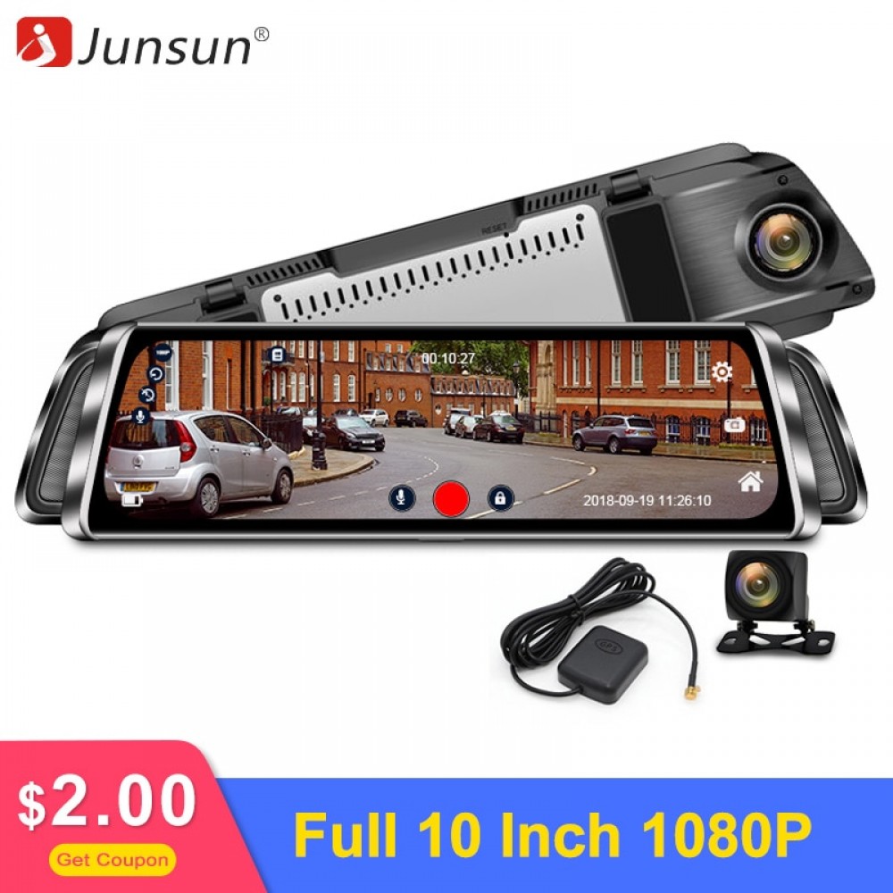 Junsun 10 Car Stream Rearview Mirror Dash Camera 1080P Night Vision Car DVR Dash Cam Registrar Recorder Mirror GPS Tracker
