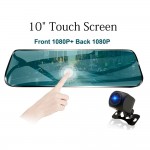 TAVIN 10 inch Touch Screen Car DVR Rear View Mirror Dash cam Full HD Front Car Camera + 1080P Back Cam Dual Lens Video Recorder