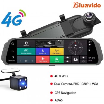 Bluavido 10 inch Mirror DVR android ADAS Car Camera GPS Maps FHD 1080P Car Rear View Mirror video recorder Night Vision Dash Cam