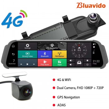 Bluavido 10 inch Mirror DVR android ADAS Car Camera GPS Maps FHD 1080P Car Rear View Mirror video recorder Night Vision Dash Cam