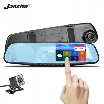 Jansite Car DVR Dual Lens Touch Screen FHD Car Camera Video Recorder Rearview Mirror With Rear view DVR Dashcam Auto Registrator