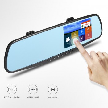 Jansite Car DVR Dual Lens Touch Screen FHD Car Camera Video Recorder Rearview Mirror With Rear view DVR Dashcam Auto Registrator
