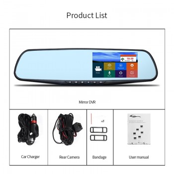 Jansite Car DVR Dual Lens Touch Screen FHD Car Camera Video Recorder Rearview Mirror With Rear view DVR Dashcam Auto Registrator