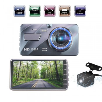 4 IPS Screen Dual Lens Car DVR Loop Recorder + Motion Detection Night Vision Camera HD 1080P Rear View Dash Cam Car Recording