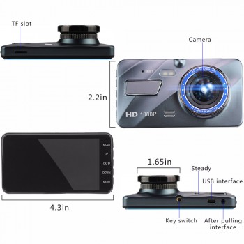 4 IPS Screen Dual Lens Car DVR Loop Recorder + Motion Detection Night Vision Camera HD 1080P Rear View Dash Cam Car Recording