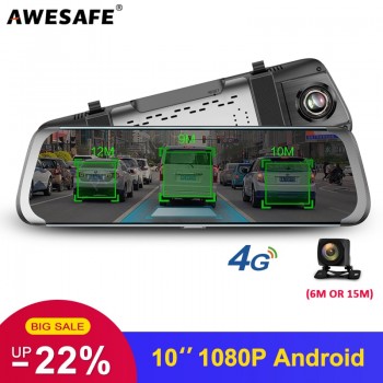 AWESAFE 4G Car DVR 10 Stream Media Dual Lens Video Recorder FHD 1080P Dash cam Android  WiFi GPS ADAS Bluetooth Rearview Mirror