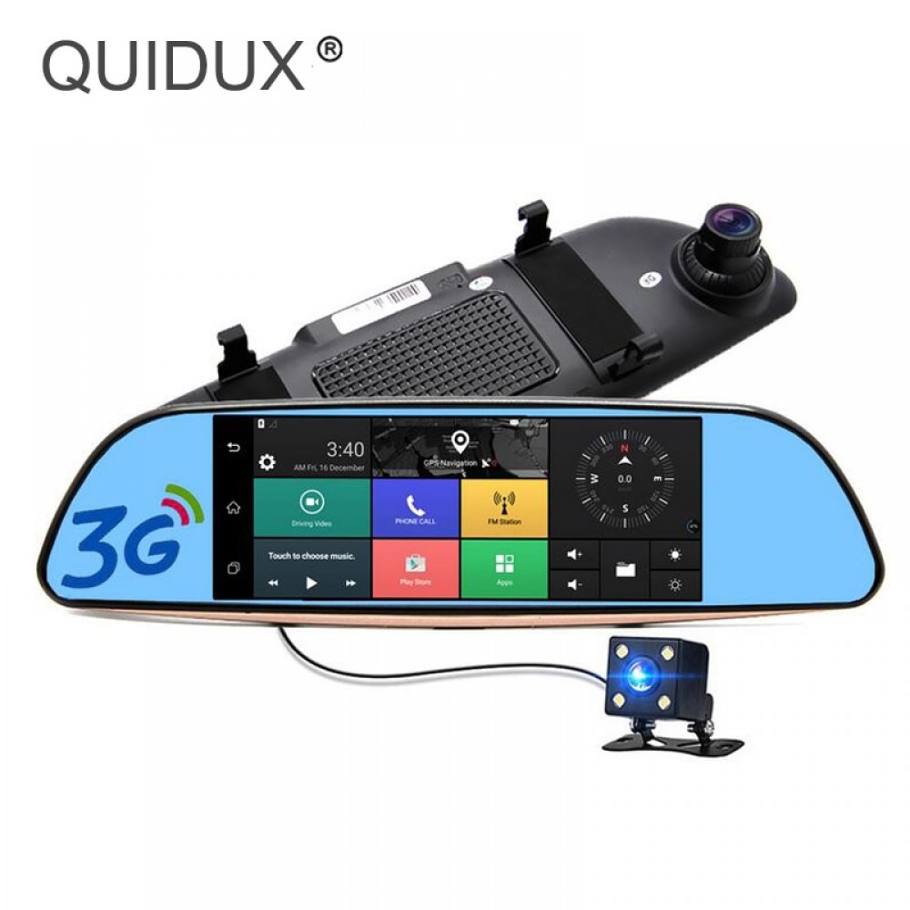 QUIDUX 7 IPS 3G Android Car rearview mirror DVR GPS Navigation full hd 1080P video Camera recorder WiFi Bluetooth Car detector