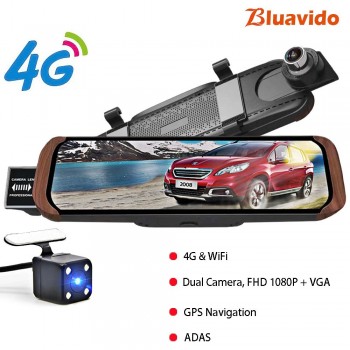 Bluavido 10 4G Android Car mirror video Recorder GPS Navigation FHD 1080P Dash Camera ADAS with 720P rear cam WiFi monitor DVR