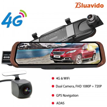 Bluavido 10 4G Android Car mirror video Recorder GPS Navigation FHD 1080P Dash Camera ADAS with 720P rear cam WiFi monitor DVR