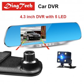 Gryan Car Rearview Mirror Car Mirror Video With Dual Cameras Car DVR 4.3 Full HD 1080P Dual Lens Rear View  Camera Dashcam