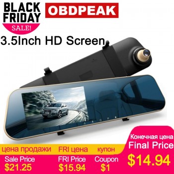 3.5 1080P car rearview mirror dvr car full HD 1080p car driving video recorder camera car Blue Screen single lens Free shipping