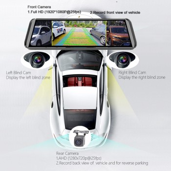 ANSTAR 10Screen ADAS Car DVR With 4 Cameras 4G FHD1080P Media Rearview Mirror 360 Degree Blind Zone Mirror Recorder Dash Cam