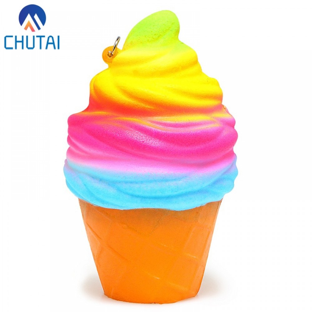 Colorful Squishy Rainbow Ice Cream Slow Rising Bread Bun Cake Sweet Scented Phone Strap Squeeze Toy Kid Gift 9.5*6CM