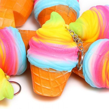 Colorful Squishy Rainbow Ice Cream Slow Rising Bread Bun Cake Sweet Scented Phone Strap Squeeze Toy Kid Gift 9.5*6CM