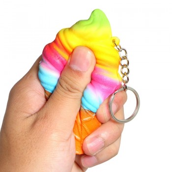 Colorful Squishy Rainbow Ice Cream Slow Rising Bread Bun Cake Sweet Scented Phone Strap Squeeze Toy Kid Gift 9.5*6CM