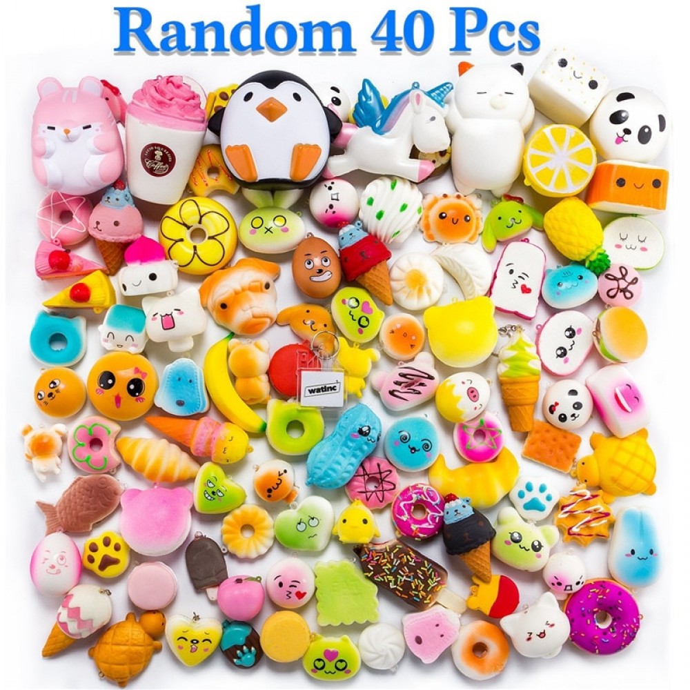 Random 40Pcs Jumbo medium mini Slow Rising squishies package cut Kawaii Scented Mini Soft Squishy Bread Toys Key