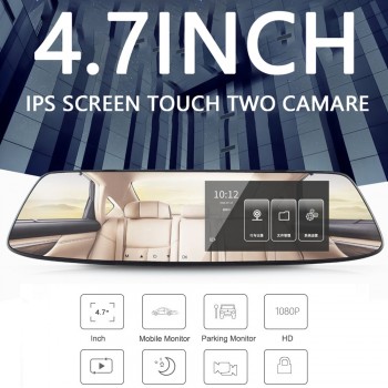 Car Dvr 4.7 inch Touch car rearview mirror 1080P Full IPS 1080p car driving video recorder camera car reverse image dual lens