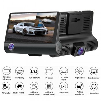4.0 inch 1080P 3 Lens Full HD Car DVR Camera 170 Degree Rearview Car Dash Camera G-sensor Auto Car Camera Recorder