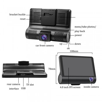 4.0 inch 1080P 3 Lens Full HD Car DVR Camera 170 Degree Rearview Car Dash Camera G-sensor Auto Car Camera Recorder