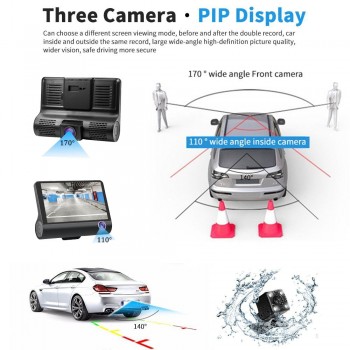 4.0 inch 1080P 3 Lens Full HD Car DVR Camera 170 Degree Rearview Car Dash Camera G-sensor Auto Car Camera Recorder