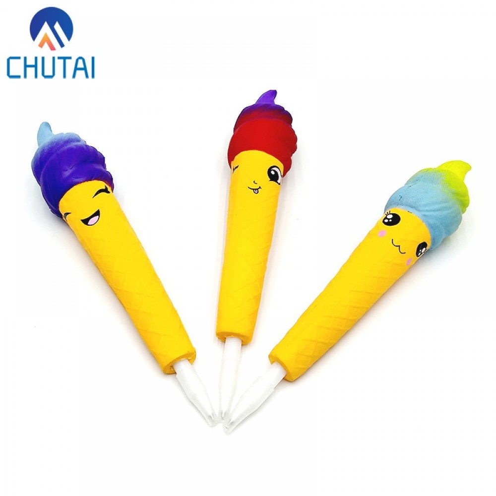 2018 New Creative Design Super Soft Scented Smiley Ice Cream Squishy Child Expression Squishy Slow Rising Pen Cover Student Gift