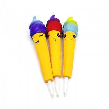 2018 New Creative Design Super Soft Scented Smiley Ice Cream Squishy Child Expression Squishy Slow Rising Pen Cover Student Gift
