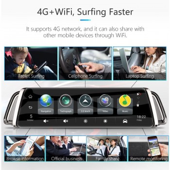 Jansite 4G Dash Cam Android 5.1 Car Camera 10 inch Touch Screen GPS Navigation Car Video Recorder Bluetooth Wifi Rearview Mirror