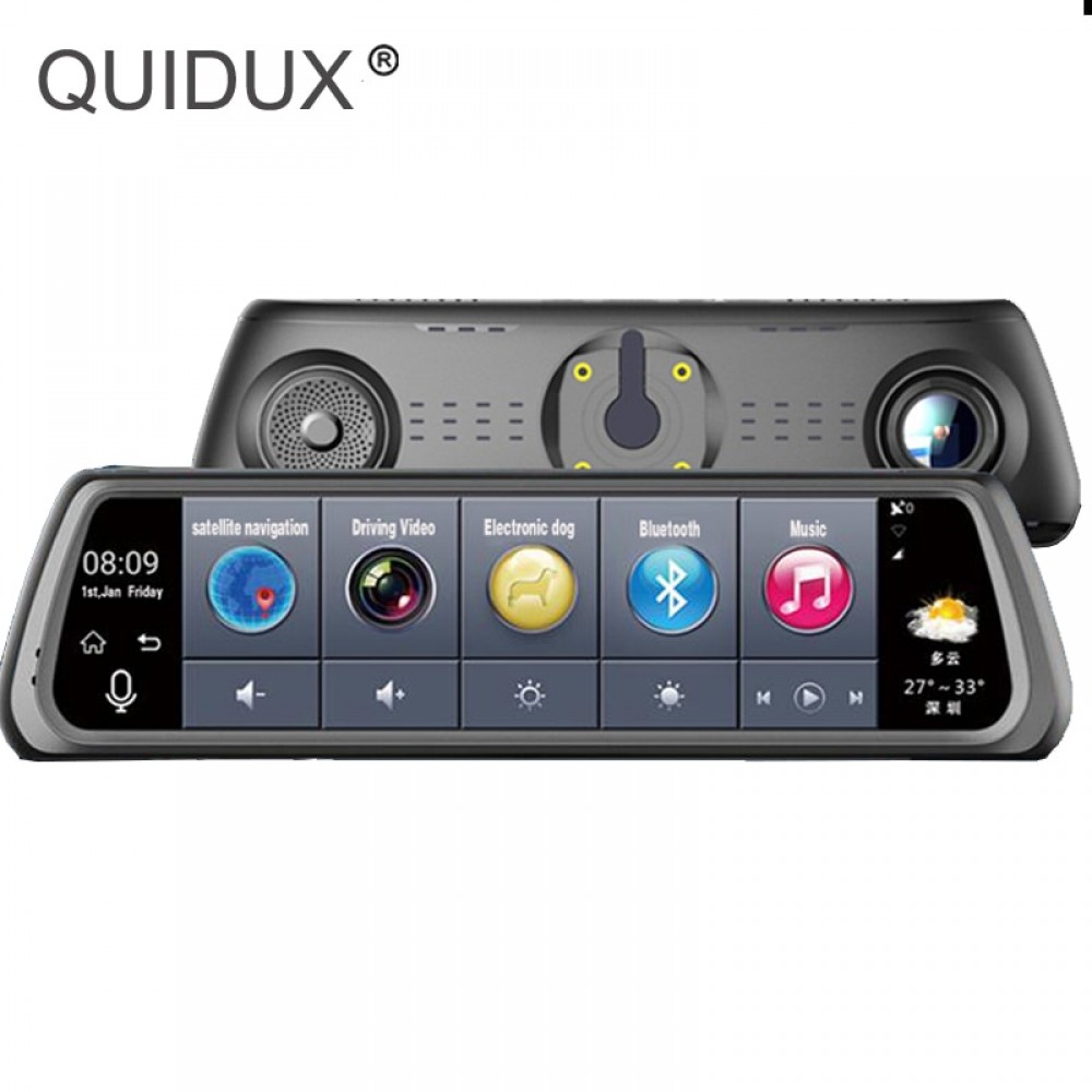 QUIDUX 10 Full Touch IPS 4G Car DVR Camera Android Mirror Dual Lens Video Recorder Dash Cam GPS Bluetooth WIFI ADAS Car Assist