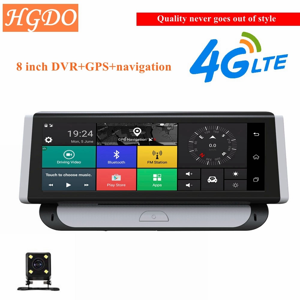 HGDO 3G/4G 8 inch Dash Cam Car DVR GPS Navigator Retrovisor Android WiFi Quard Core  Full HD1080P ADAS Camcorder Driving Record