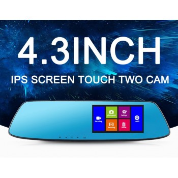 Car Dvr 4.3 inch Touch car rearview mirror 1080P Full IPS 1080p car driving video recorder camera car reverse image dual lens