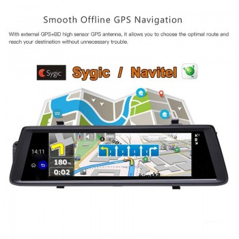 QUIDUX 10 inch Car DVR Rearview Mirror Android 3G GPS Navigator Wifi Dash Cam In Car Video Camera Full HD Dual Lens camera 1080P
