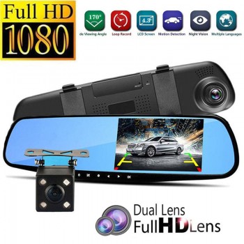 Car Rearview Mirror Camera Car Mirror Video With Dual Cameras Car DVR 4.3 Full HD 1080P Dual Lens Rear View Camera Dashcam