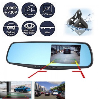 Car Rearview Mirror Camera Car Mirror Video With Dual Cameras Car DVR 4.3 Full HD 1080P Dual Lens Rear View Camera Dashcam