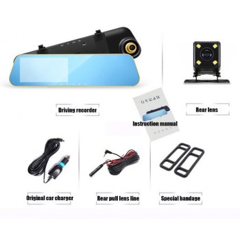 4.3Full HD Car DVR Rearview Mirror with 2 Cameras Dash Cam Car Mirror Video Auto Video Registrator Recorder Dual lens Dash cam