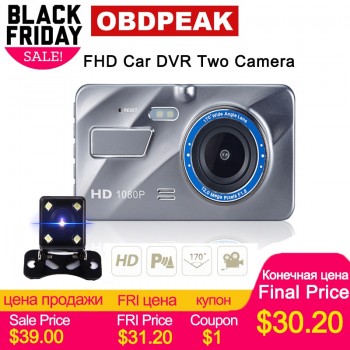 2018New 4.0 Inch IPS Screen Car DVR Dual Lens Car Camera Oncam Dash Camera Full HD 1080P Video 170 Degree Cam Vehicle Camera